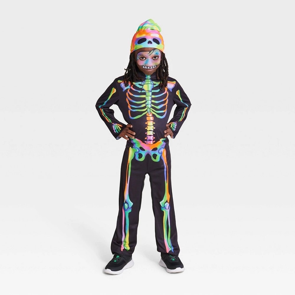 Halloween nwt Blacklight Responsive Color Skeleton Costume Jumpsuit with Beanie